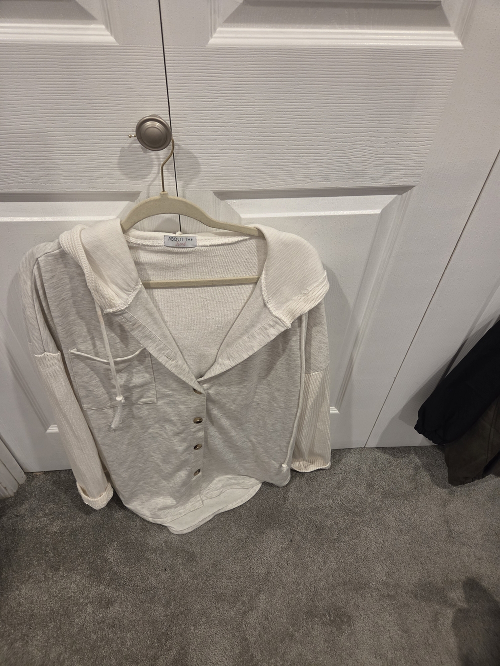 Cream Button-Front Hooded Top